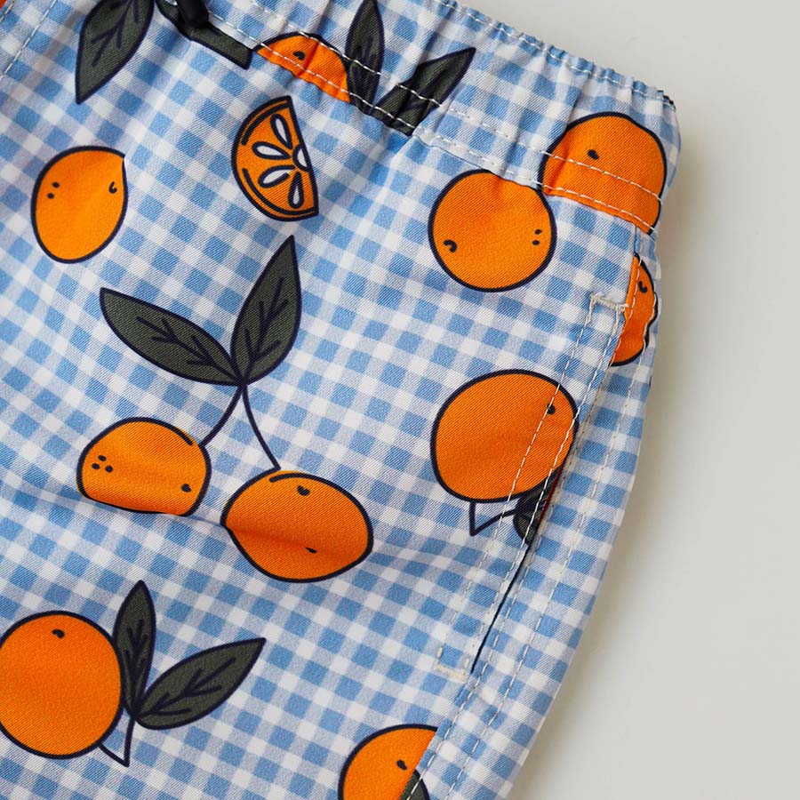 Men UV Swim Short Corsica - orange blue gingham